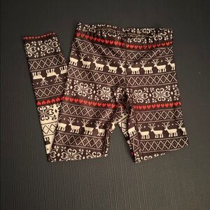 Terez Black and White Reindeer Pattern Leggings